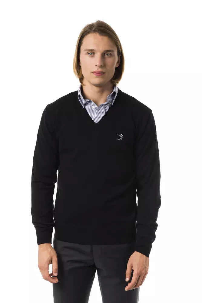 Uominitaliani Black Merino Wool Sweater for Men