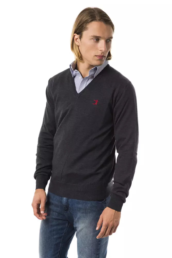 Uominitaliani Grey Merino Wool Sweater for Men