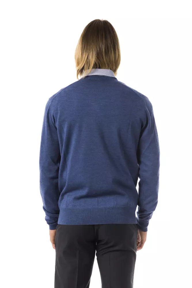 Uominitaliani Blue Merino Wool Sweater for Men