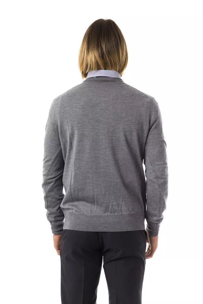 Uominitaliani Grey Merino Wool Sweater for Men