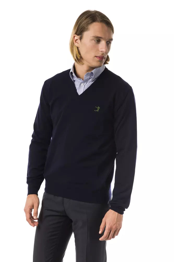 Uominitaliani Blue Merino Wool Sweater for Men