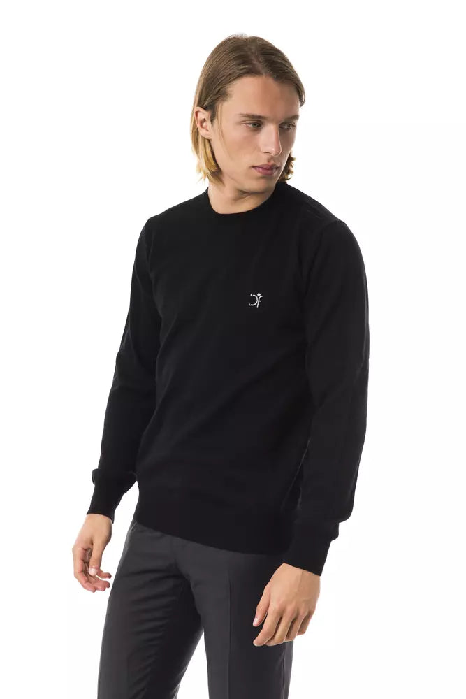 Uominitaliani Black Merino Wool Sweater for Men