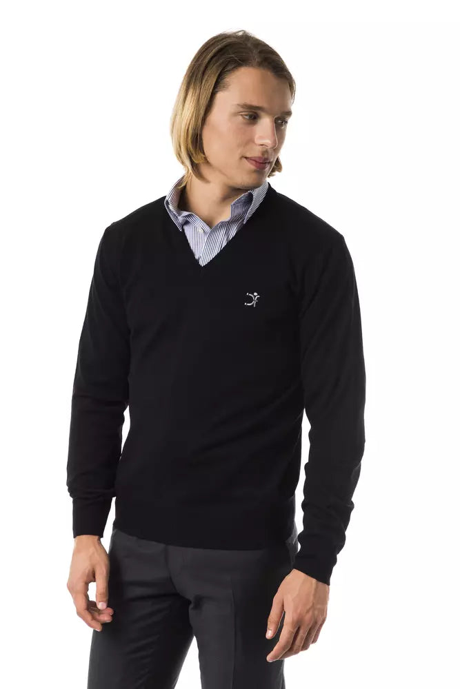 Uominitaliani Black Merino Wool Sweater for Men