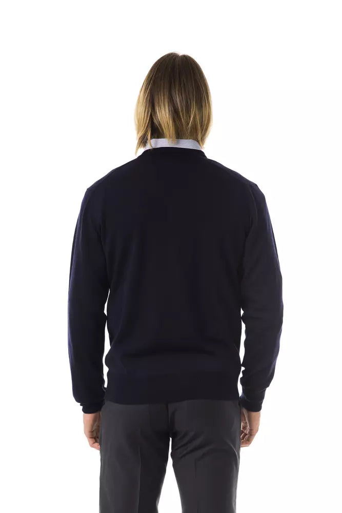 Uominitaliani Blue Merino Wool Sweater for Men