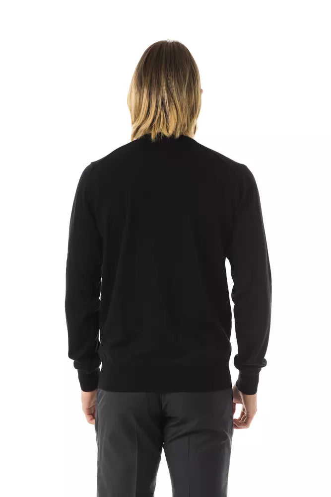 Uominitaliani Black Merino Wool Sweater for Men