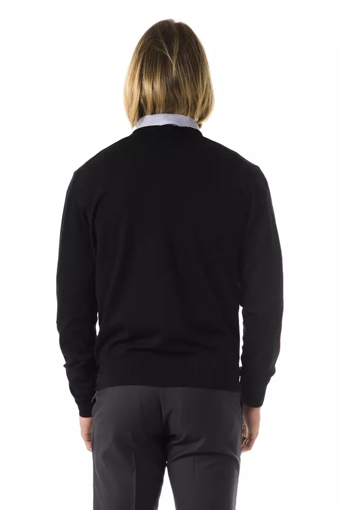 Uominitaliani Black Merino Wool Sweater for Men