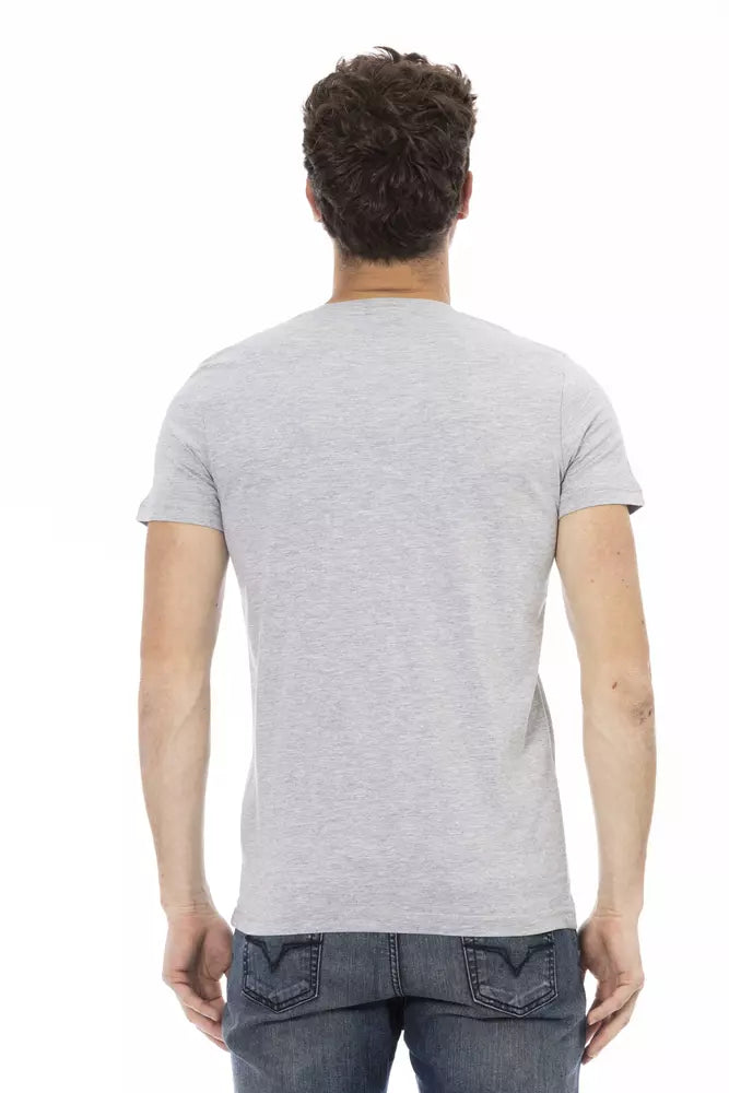 Trussardi Action Graues Baumwolle Männer V-Ausschnitt T-Shirt