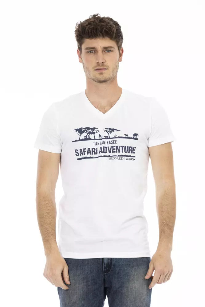 Trussardi Action T-Shirt mit V-Ausschnitt aus weißer Baumwolle für Männer