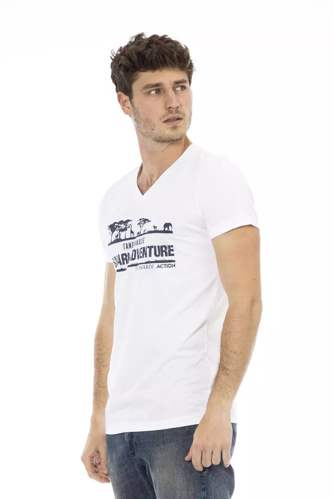 Trussardi Action T-Shirt mit V-Ausschnitt aus weißer Baumwolle für Männer