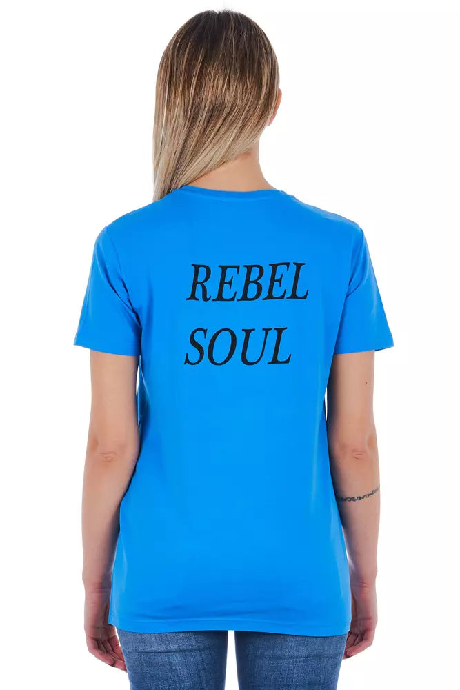 Frankie Morello Light Blue Cotton T-Shirt for Women