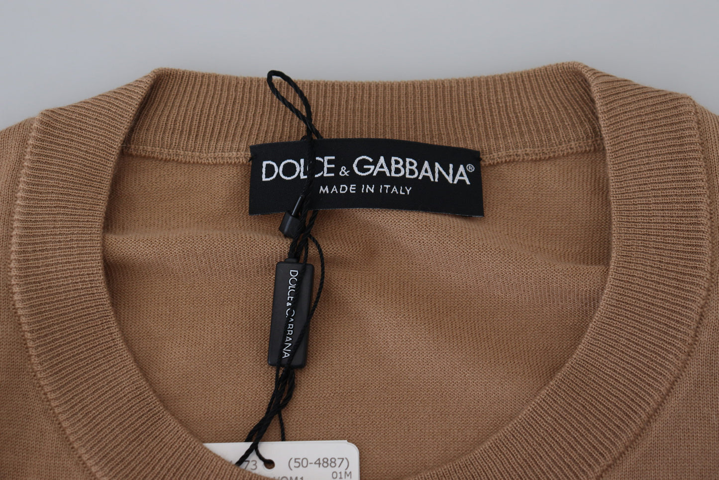 Dolce & Gabbana Beigefarbener Kaschmir-Pullover mit Rundhalsausschnitt