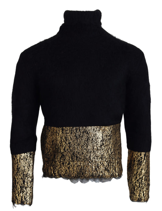 Dolce & Gabbana Atemberaubender schwarz-goldener Pullover mit Rundhalsausschnitt