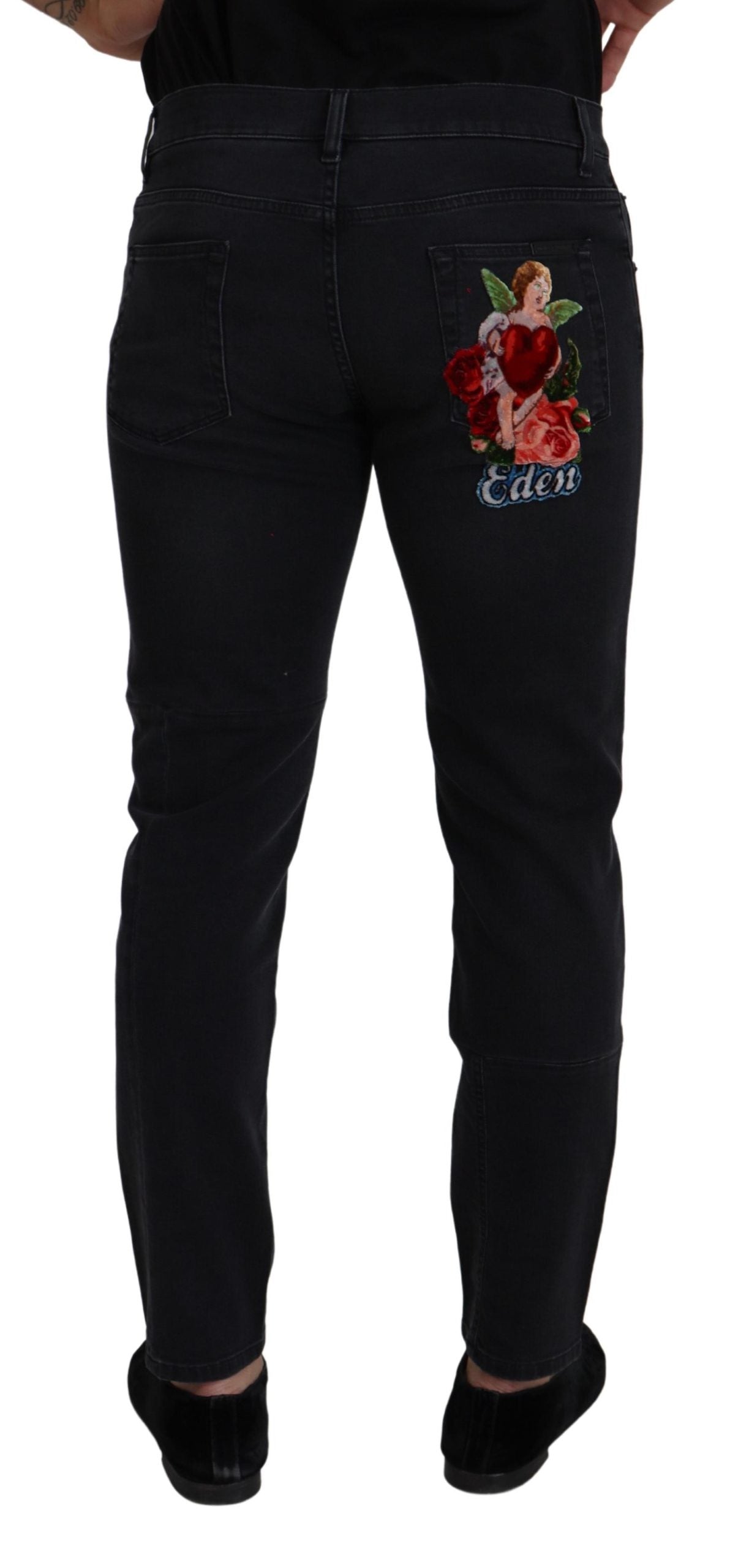 Dolce & Gabbana Glatte schwarze Denim-Hose aus Baumwollmischung