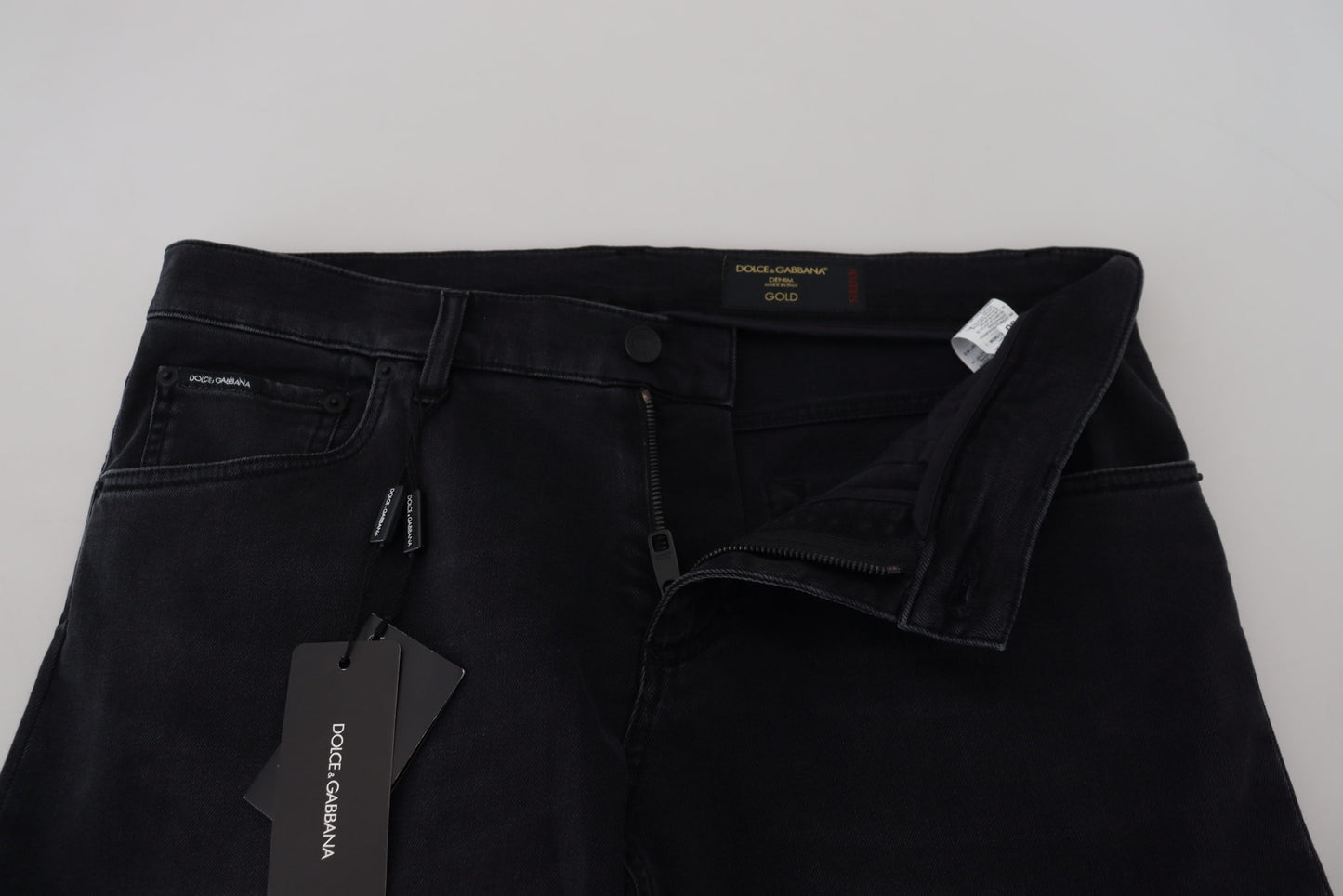 Dolce & Gabbana Glatte schwarze Denim-Hose aus Baumwollmischung