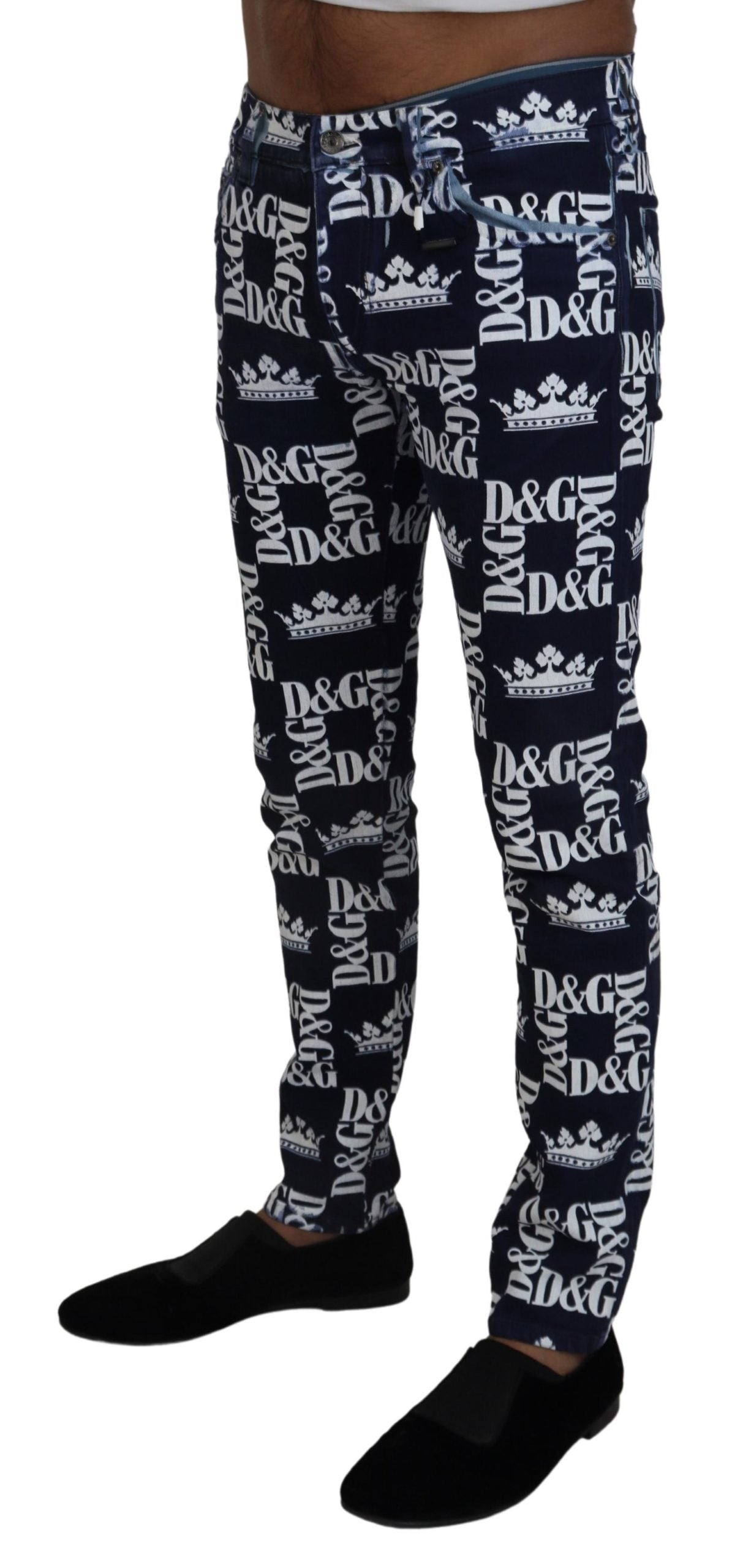 Dolce &amp; Gabbana Elegant denim trousers with crown print