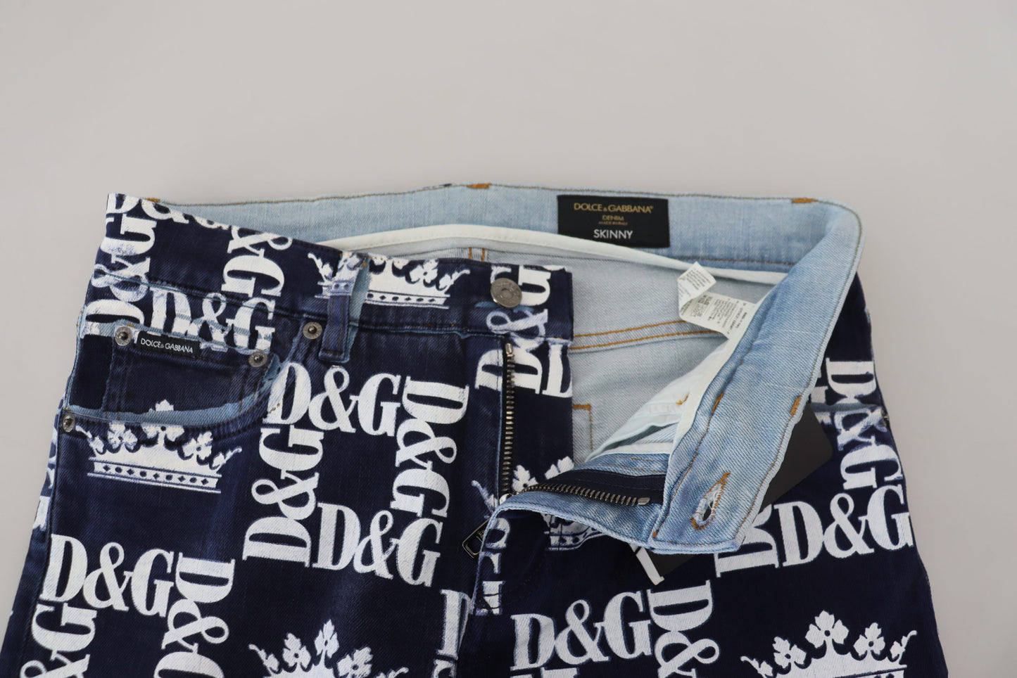 Dolce &amp; Gabbana Elegant denim trousers with crown print