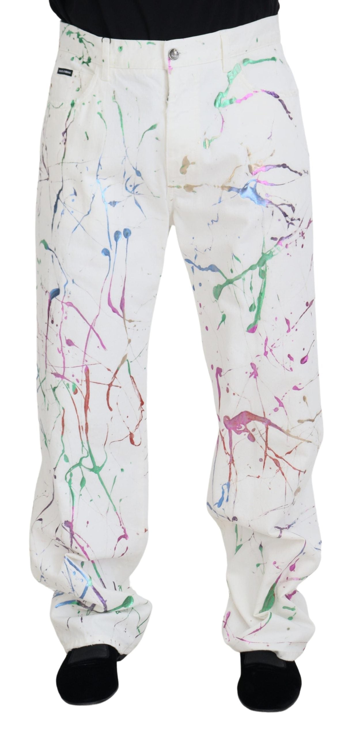 Dolce & Gabbana Schicke Denim-Hose mit weißem Splash-Print