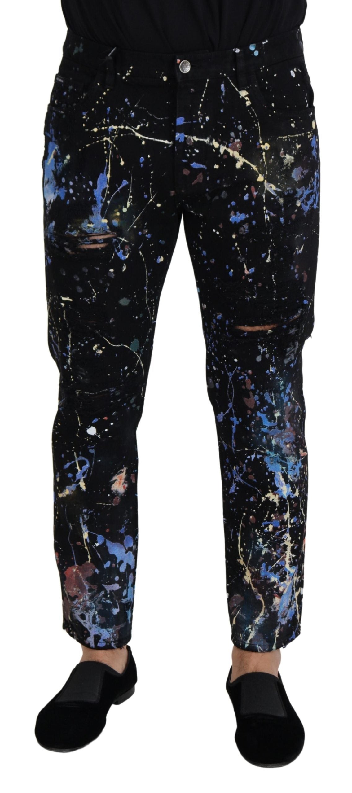 Dolce &amp; Gabbana Exquisite Denim Pants with Paint Splashes