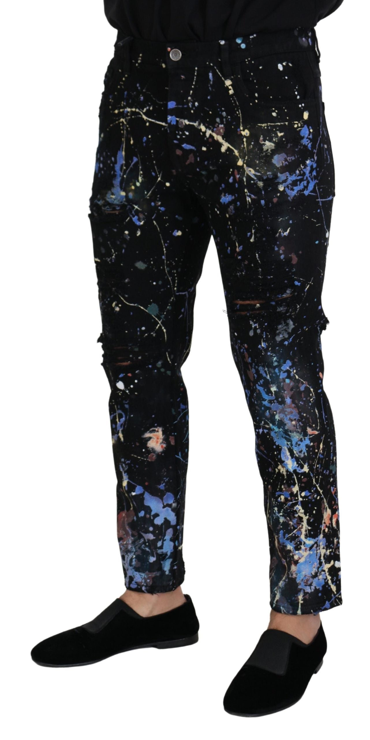 Dolce &amp; Gabbana Exquisite Denim Pants with Paint Splashes