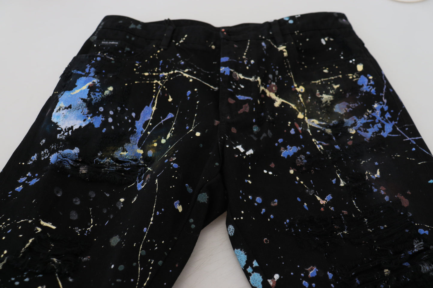 Dolce &amp; Gabbana Exquisite Denim Pants with Paint Splashes