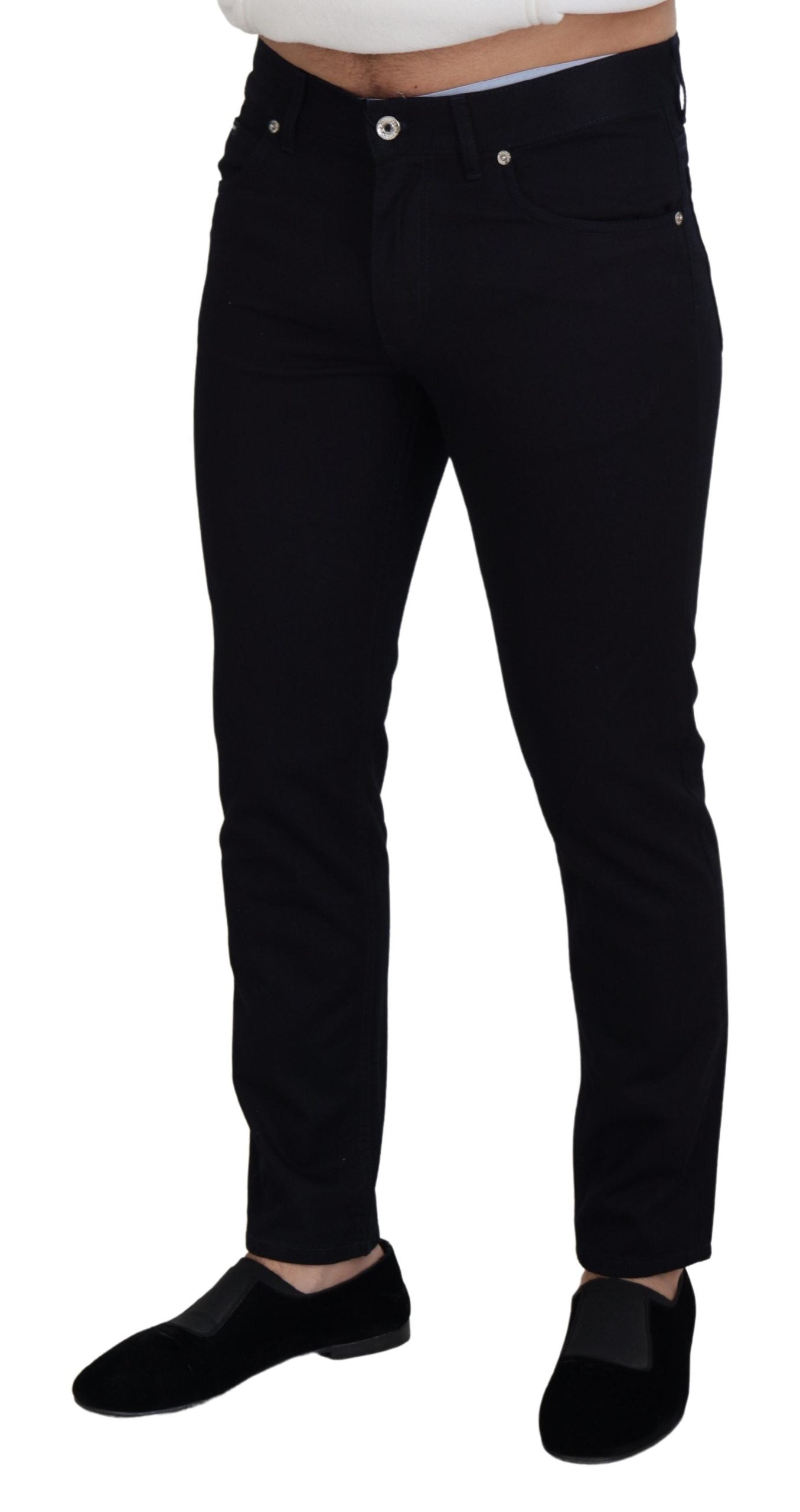 Dolce &amp; Gabbana Elegant Black Silk Blend Denim Pants