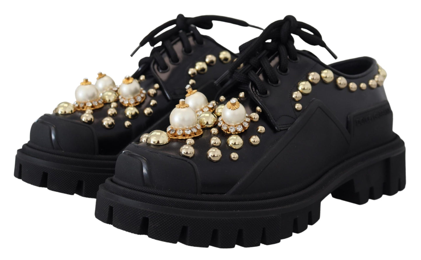 Dolce &amp; Gabbana Timeless Derby Flats in Black Leather with Glam Accents