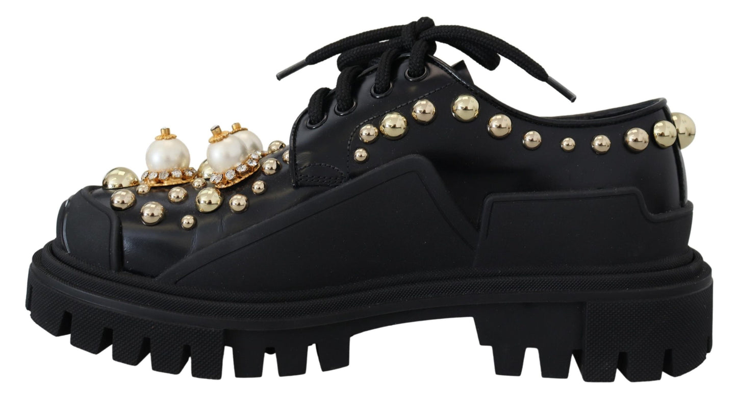 Dolce &amp; Gabbana Timeless Derby Flats in Black Leather with Glam Accents