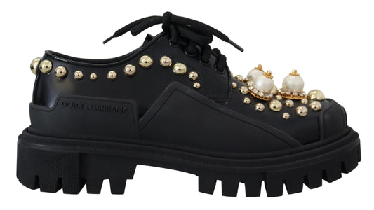 Dolce &amp; Gabbana Timeless Derby Flats in Black Leather with Glam Accents