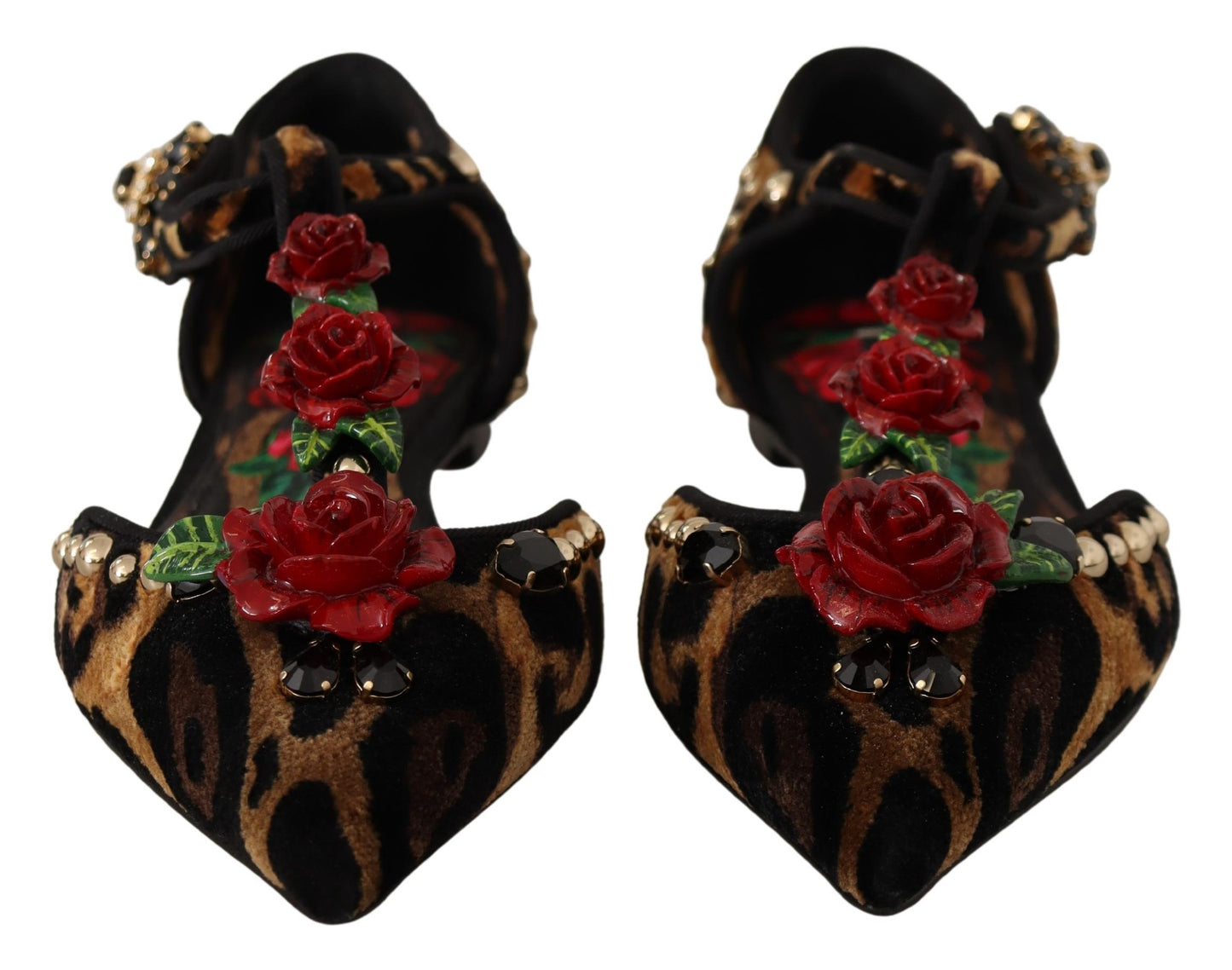 Dolce &amp; Gabbana Floral-Embellished Leopard T-Strap Sandals