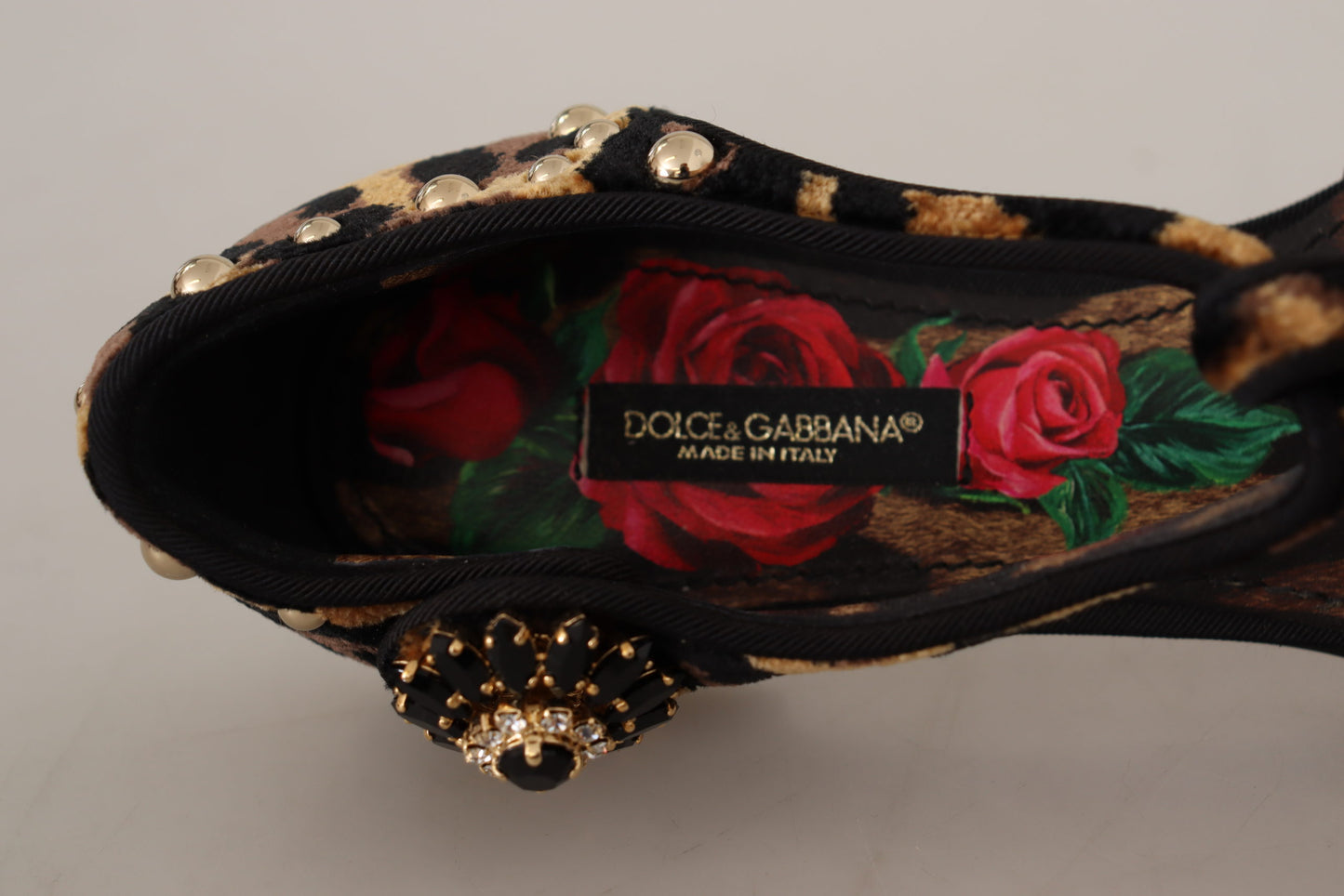 Dolce &amp; Gabbana Floral-Embellished Leopard T-Strap Sandals