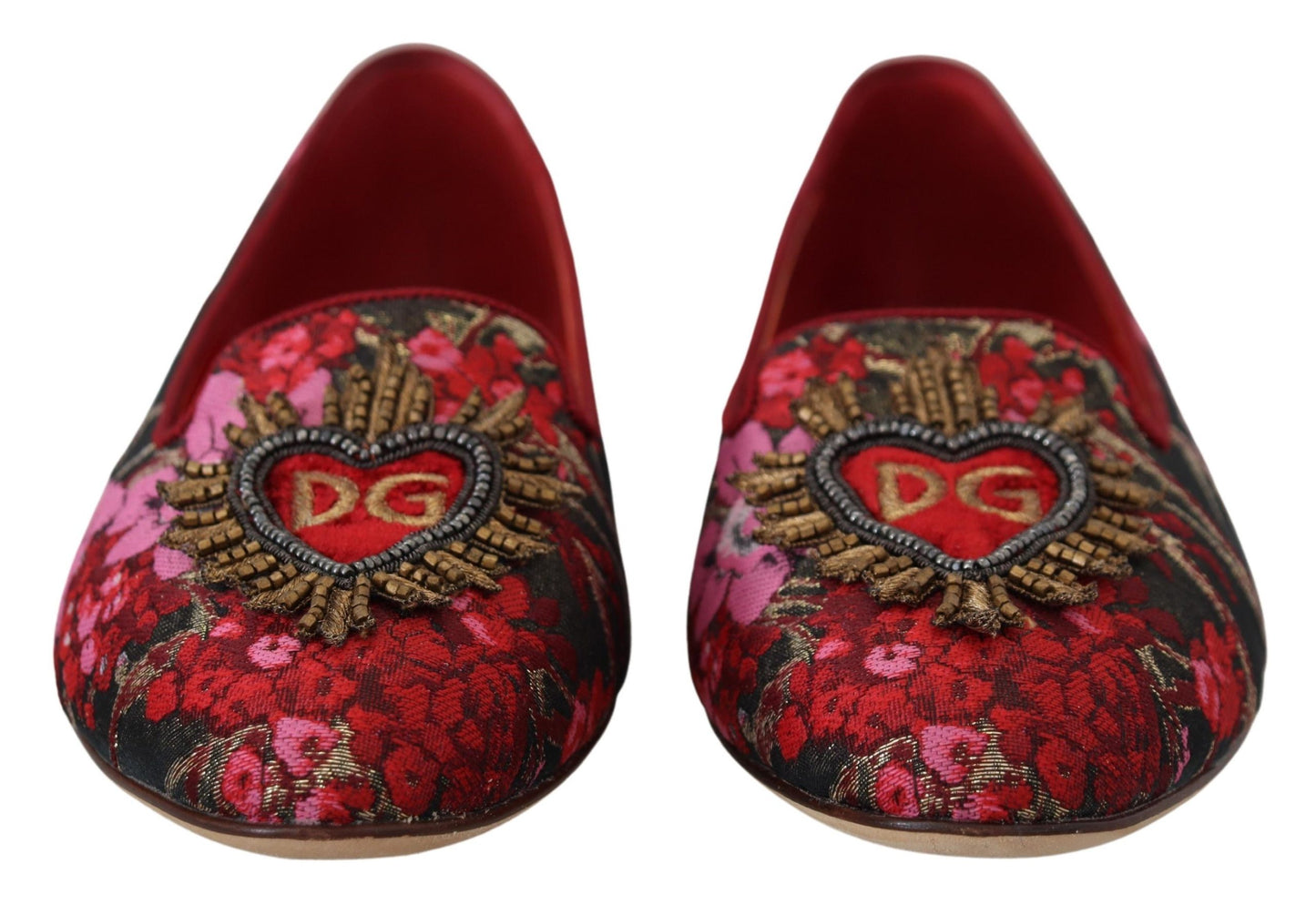 Dolce &amp; Gabbana Multicolor Leather and Fabric Flats with Sacred Heart Patch