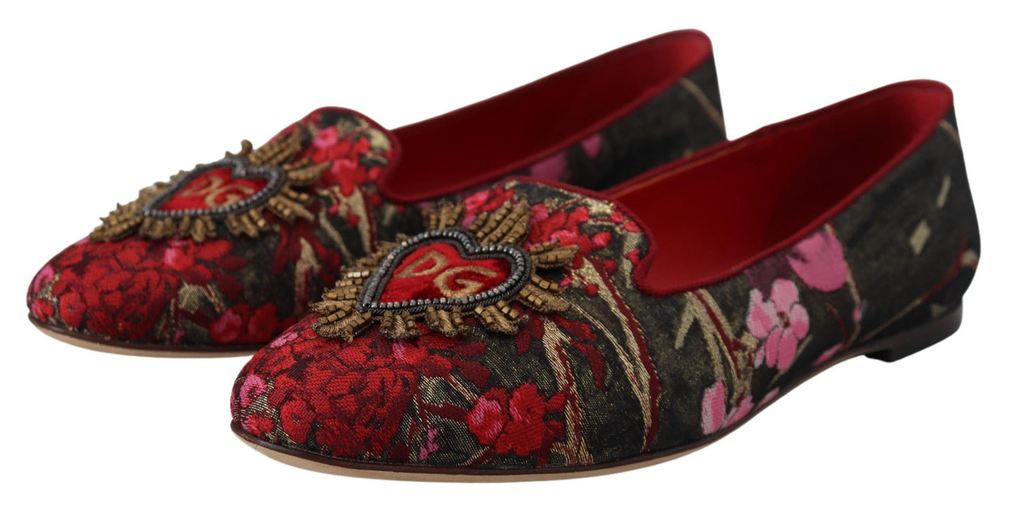 Dolce &amp; Gabbana Multicolor Leather and Fabric Flats with Sacred Heart Patch