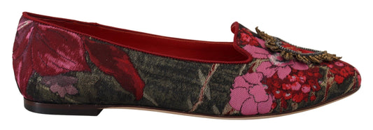 Dolce &amp; Gabbana Multicolor Leather and Fabric Flats with Sacred Heart Patch