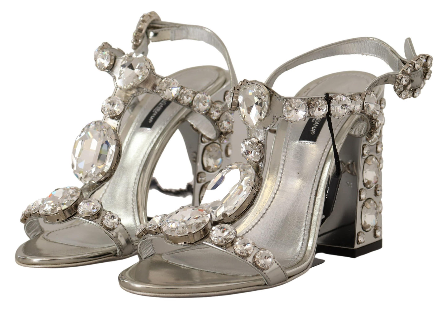 Dolce &amp; Gabbana Silver leather pumps with crystal embellishment