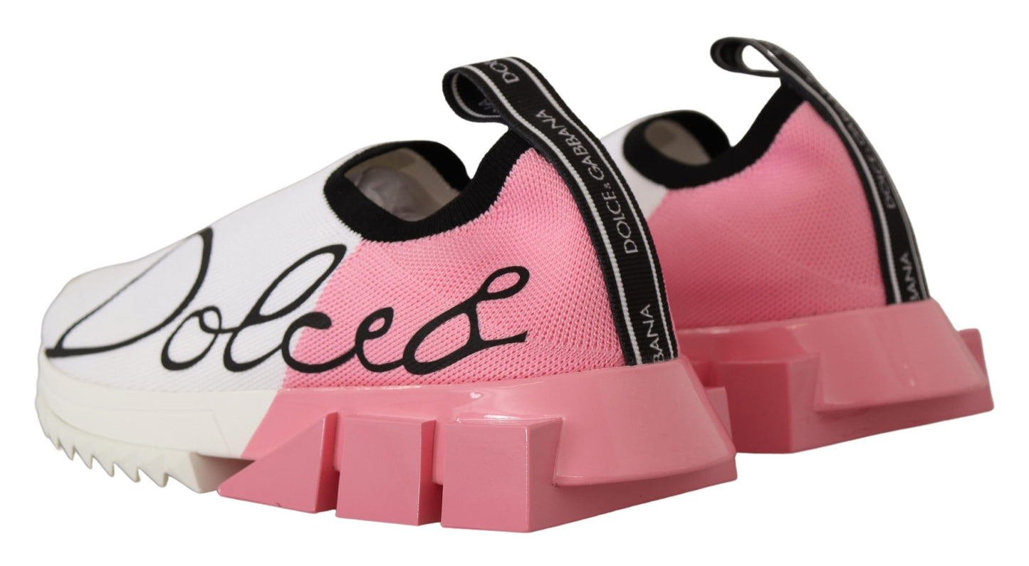 Dolce &amp; Gabbana Elegant Sorrento Slip-On Sneakers in White &amp; Pink