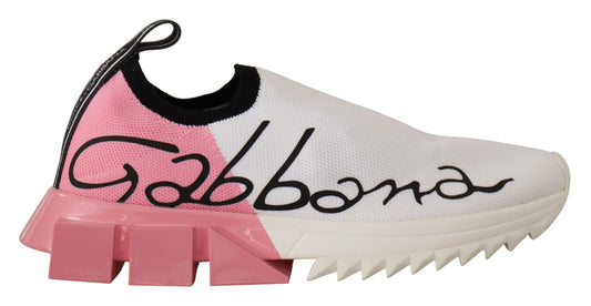 Dolce &amp; Gabbana Elegant Sorrento Slip-On Sneakers in White &amp; Pink