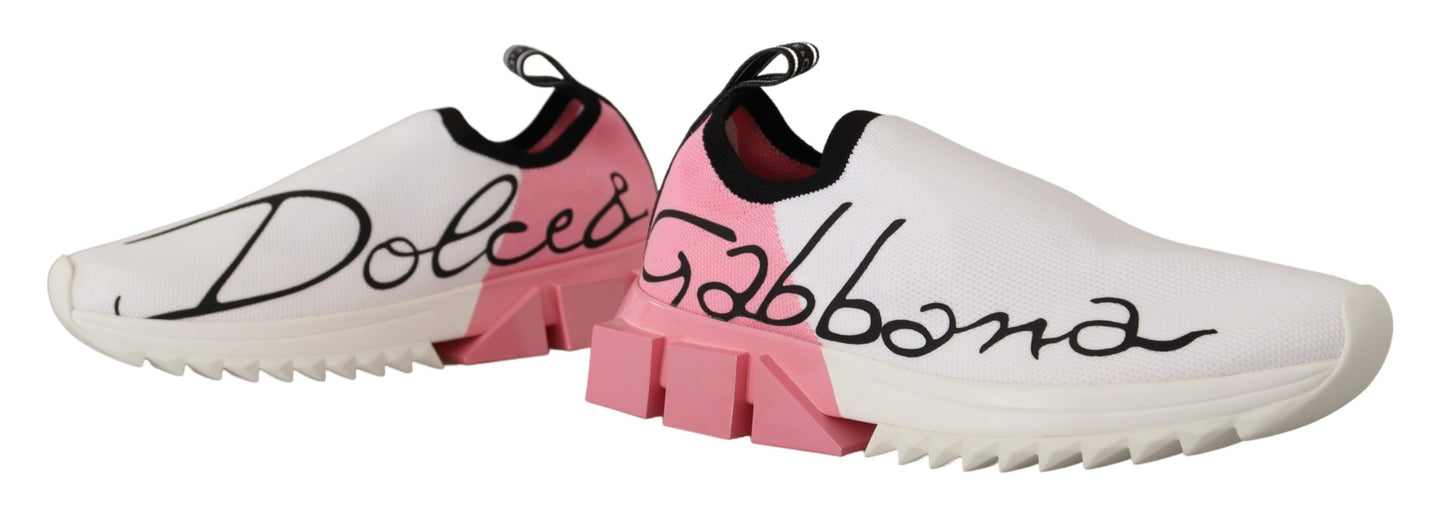 Dolce &amp; Gabbana Elegant Sorrento Slip-On Sneakers in White &amp; Pink