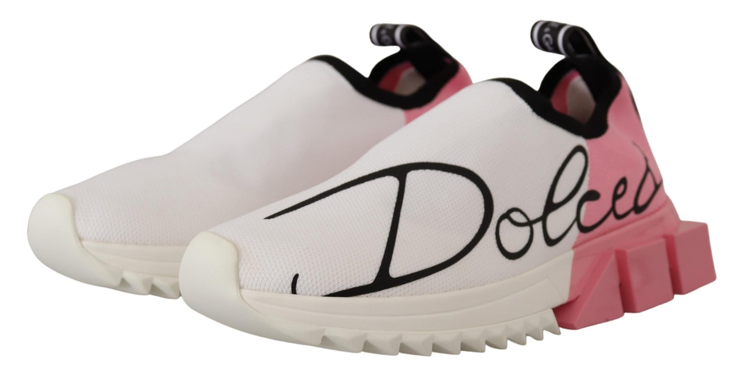 Dolce &amp; Gabbana Elegant Sorrento Slip-On Sneakers in White &amp; Pink