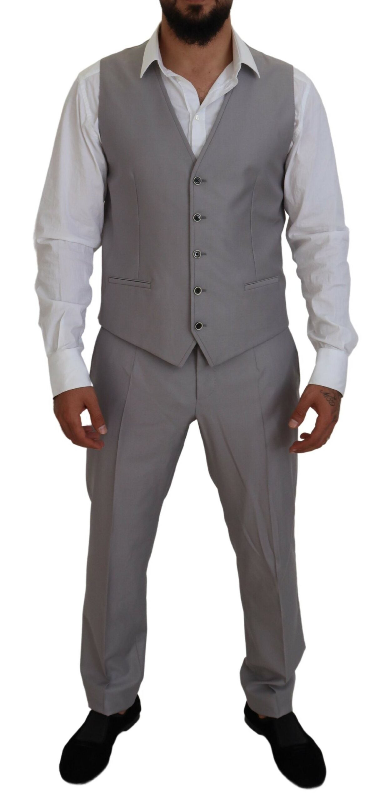 Dolce &amp; Gabbana Elegant Silver Slim Fit Suit Three-Piece