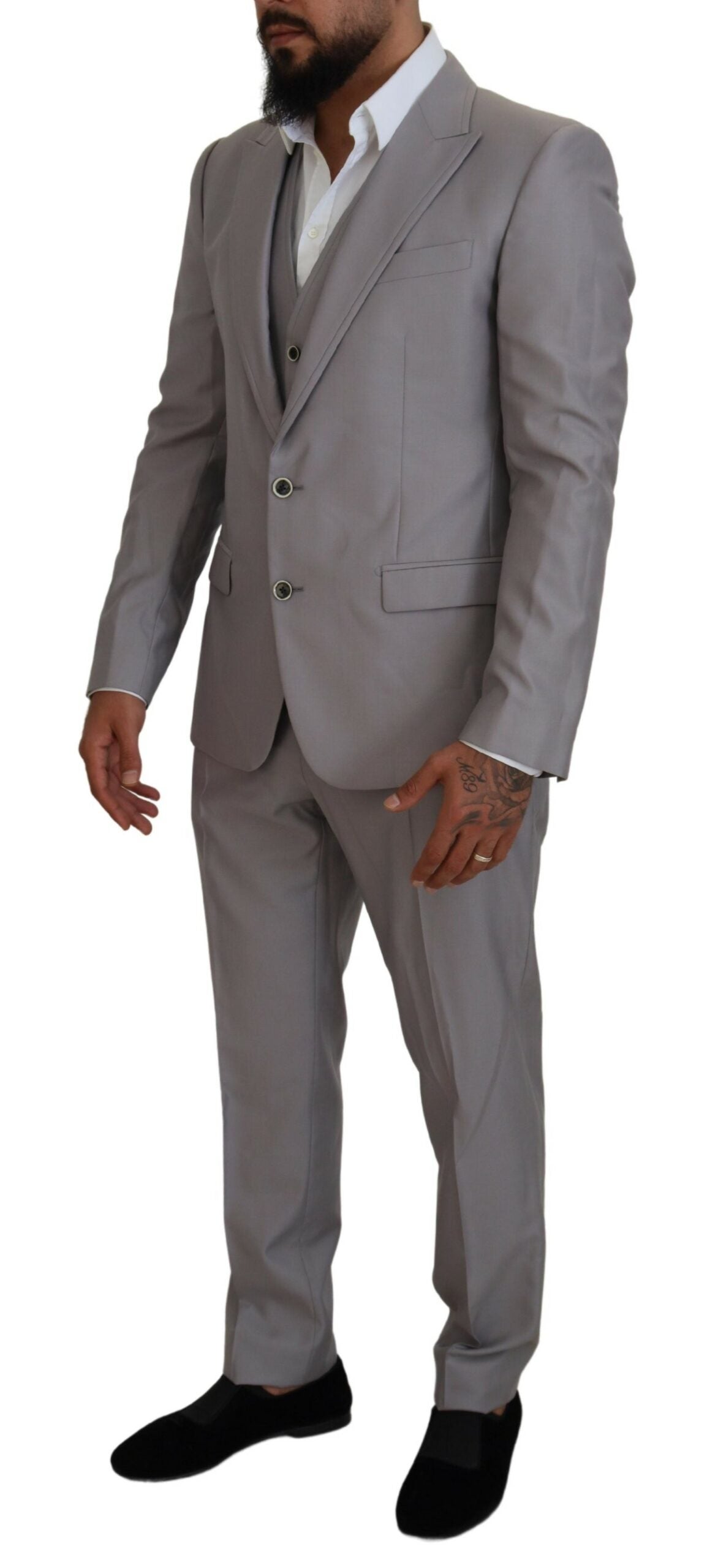 Dolce &amp; Gabbana Elegant Silver Slim Fit Suit Three-Piece