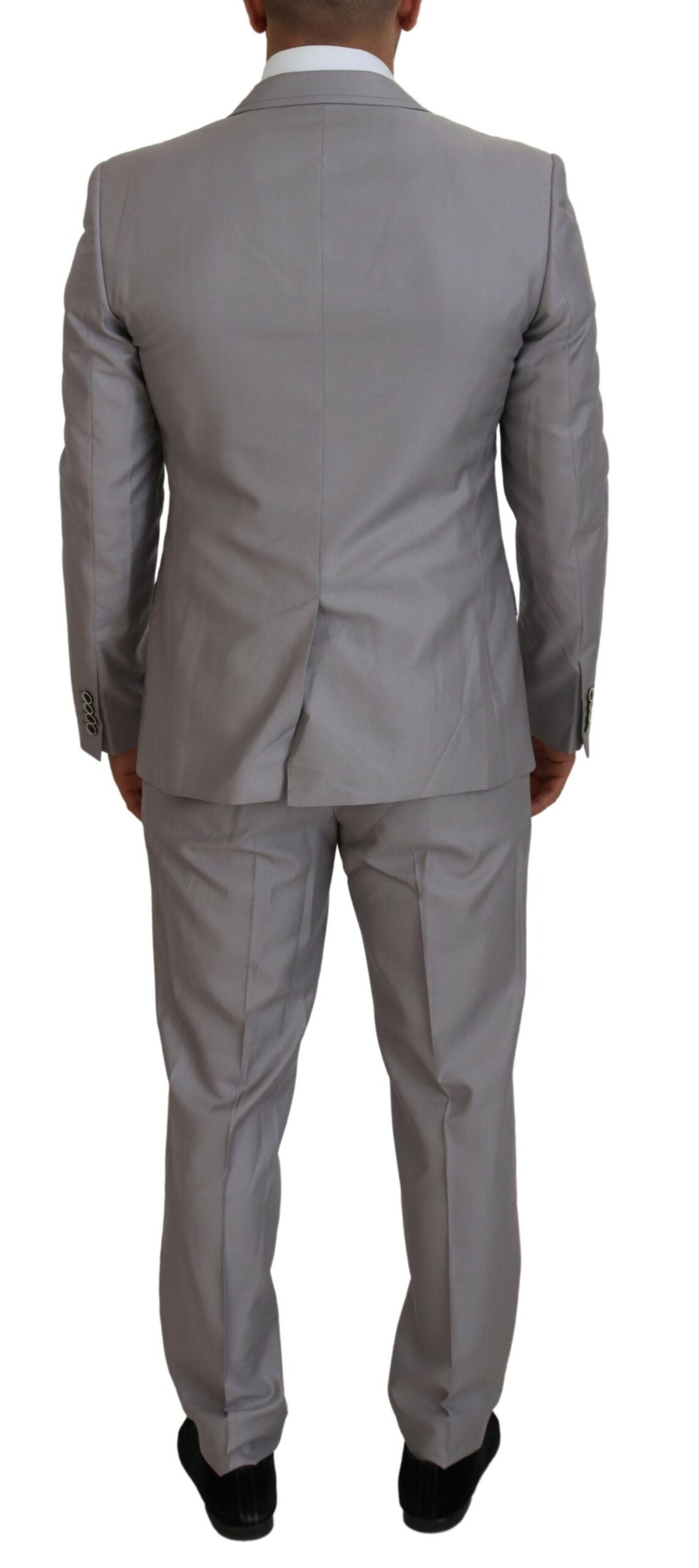 Dolce &amp; Gabbana Elegant Silver Slim Fit Suit Three-Piece