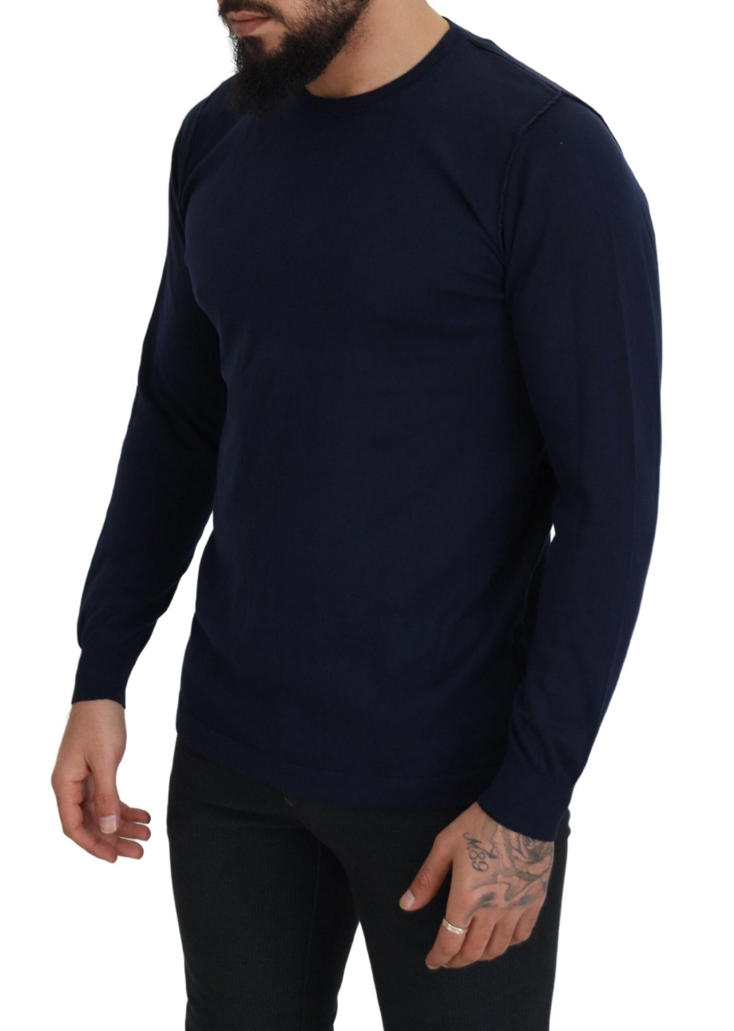 Paolo Pecora Milano Authentischer blauer Pullover mit Rundhalsausschnitt