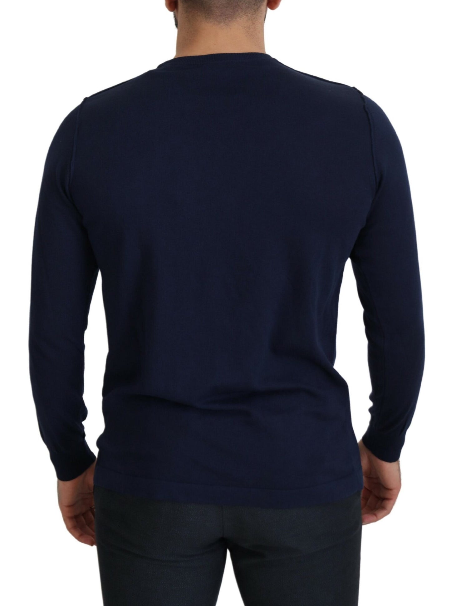 Paolo Pecora Milano Authentischer blauer Pullover mit Rundhalsausschnitt