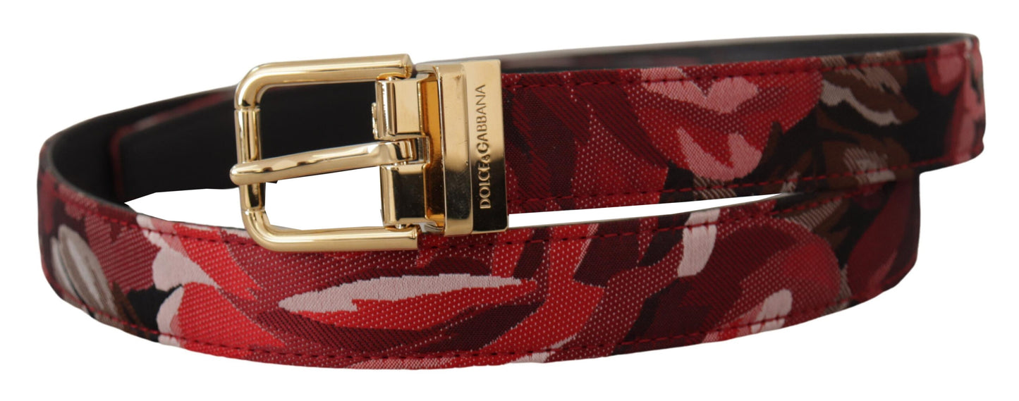 Dolce &amp; Gabbana Red multicolor leather belt with gold-colored buckle