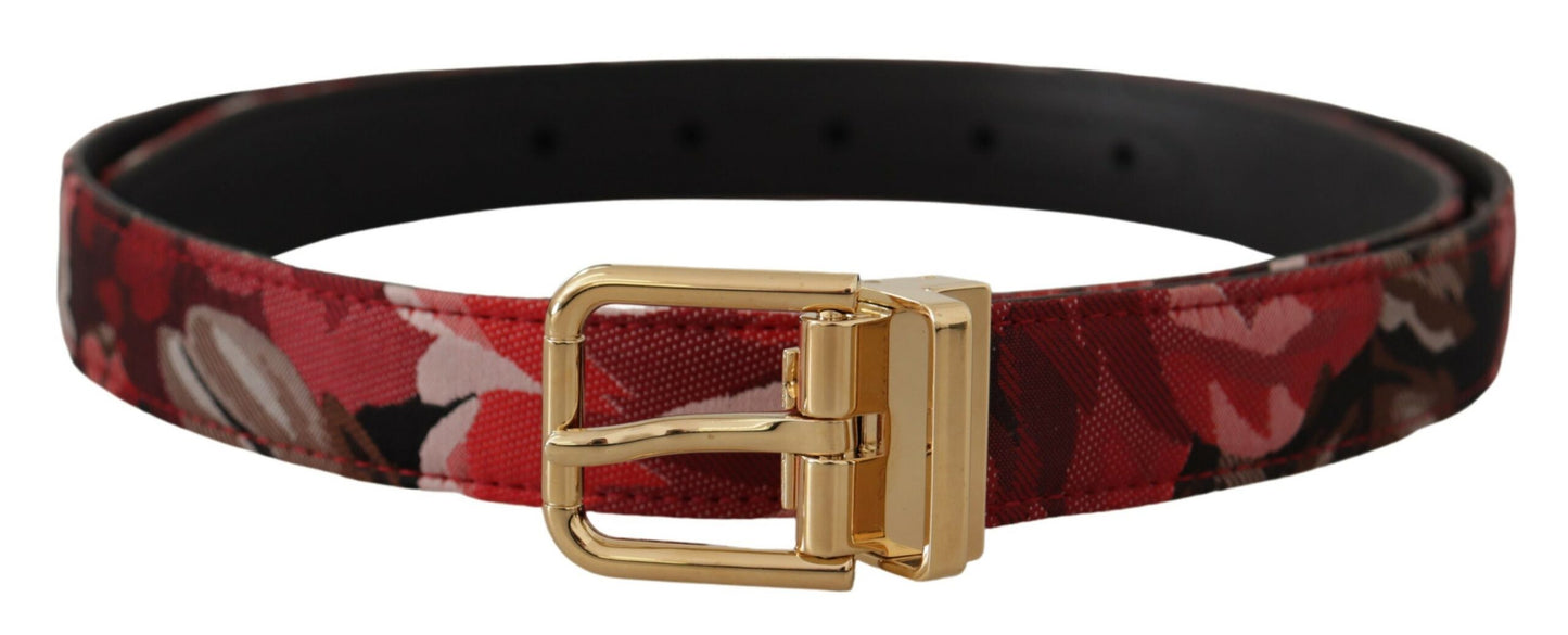 Dolce &amp; Gabbana Red multicolor leather belt with gold-colored buckle