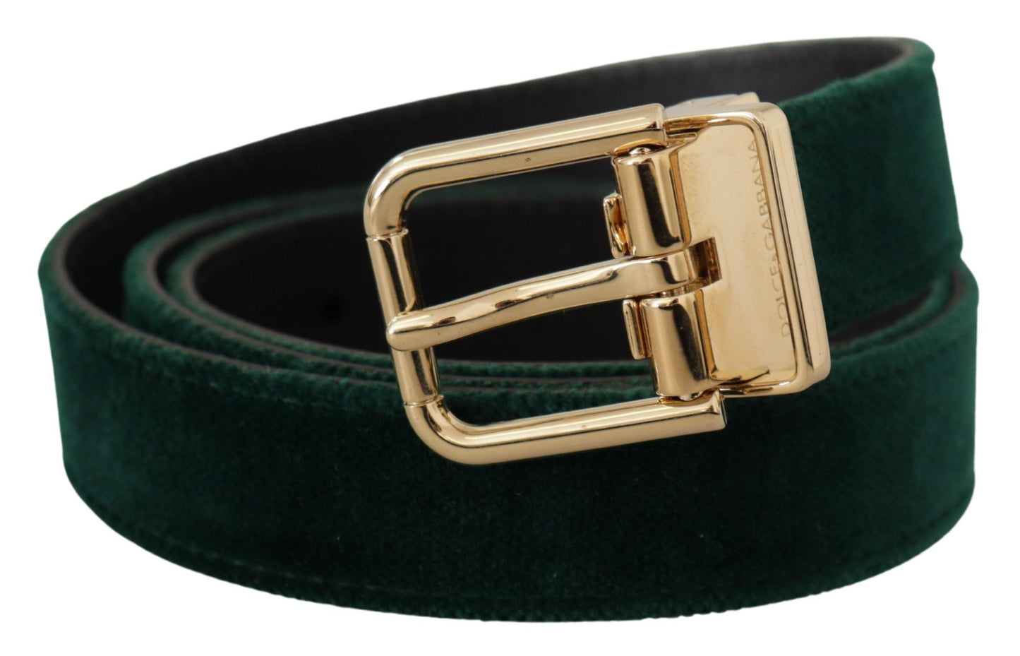 Dolce &amp; Gabbana Emerald Green Velvet Belt with Gold Buckle