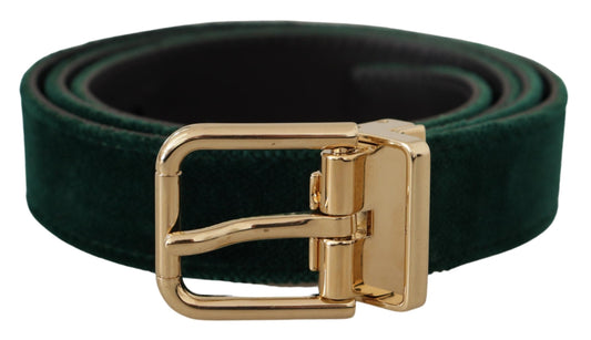 Dolce &amp; Gabbana Emerald Green Velvet Belt with Gold Buckle