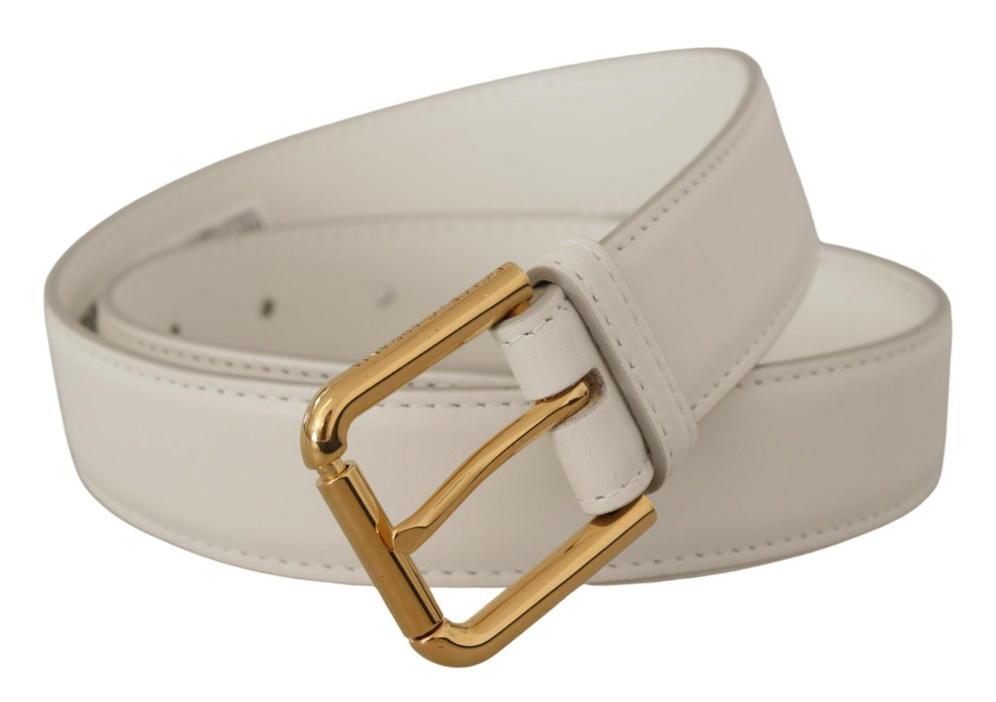 Dolce &amp; Gabbana Chic white leather belt with gold engraved buckle