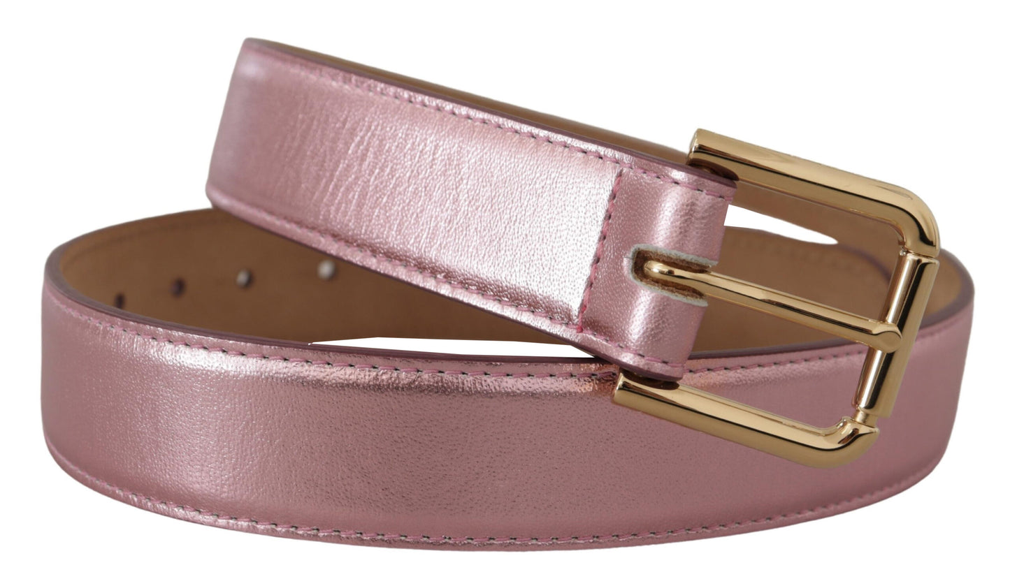 Dolce &amp; Gabbana Elegant pink metallic leather belt