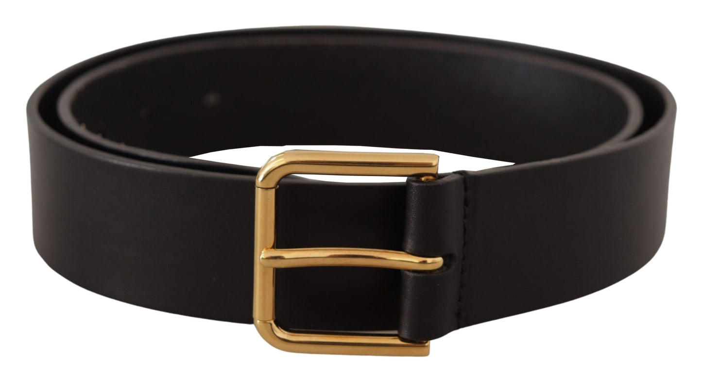 Dolce &amp; Gabbana Elegant black leather belt with gold-colored buckle